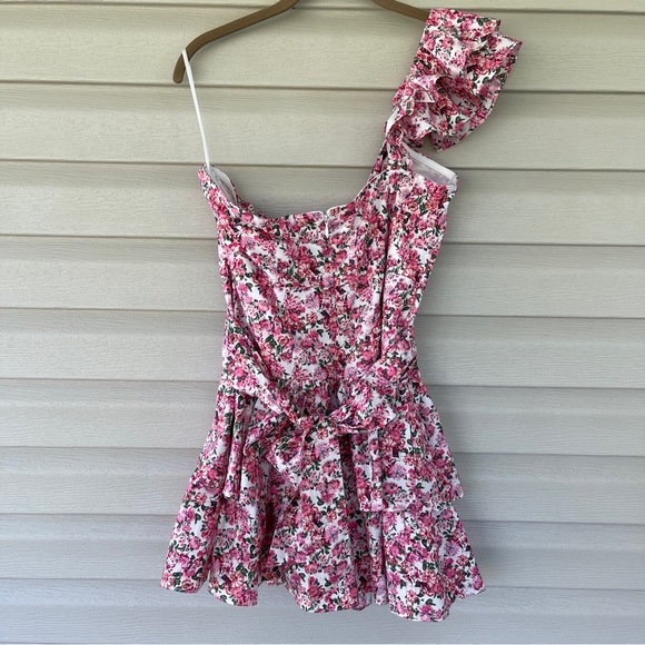 Hello Molly Ruffled Out Floral Pink and White One Shoulder Dress Size 10 NWT - Picture 5 of 14